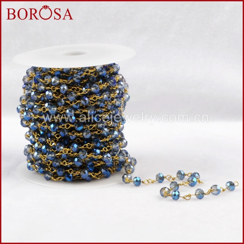 Ожерелье из латуни BOROSA 5 м цепочки прозрачного титана синего цвета стеклянные