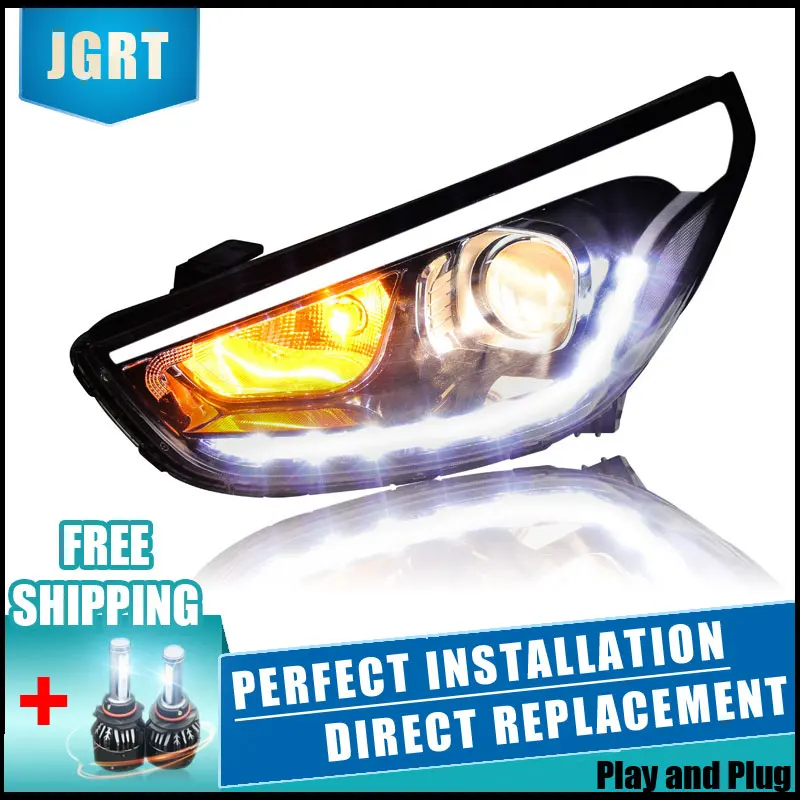 2 шт. светодиодный головной светильник s для Hyundai IX35 2010 2013 Автомобильный с двойной