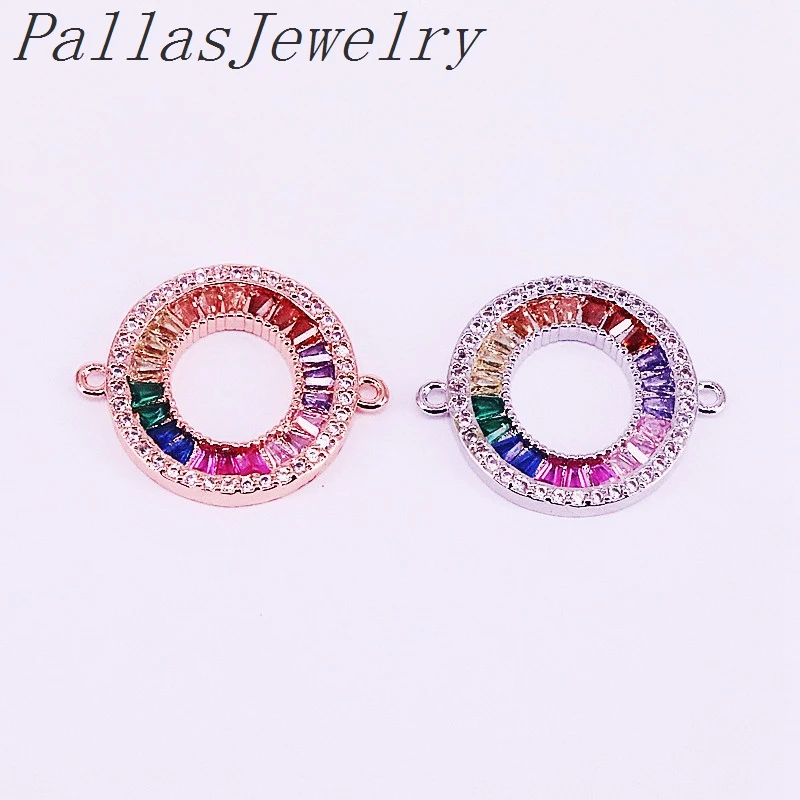 

10Pcs Fashion Micro Pave Colorful CZ Round Adjustable Slide Chain Charming Femme Multi Zirconia Rainbow Bracelets