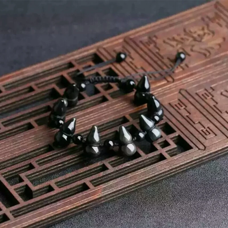 Натуральный обсидиан браслеты маленький браслет в форме тыквы ручное плетение