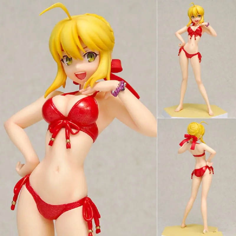 Fate Saber extra Ver stay Night zero японская аниме фигурка красный купальник волнистый ПВХ 16 см