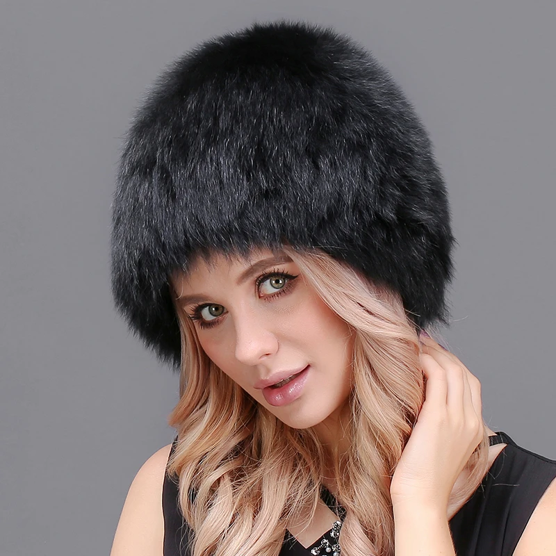 

Winter Women Fur Hat Natural Fox Fur Hat Silver Fox Fur High Quality Luxury Fox Fur Hat Female Knitted Cap