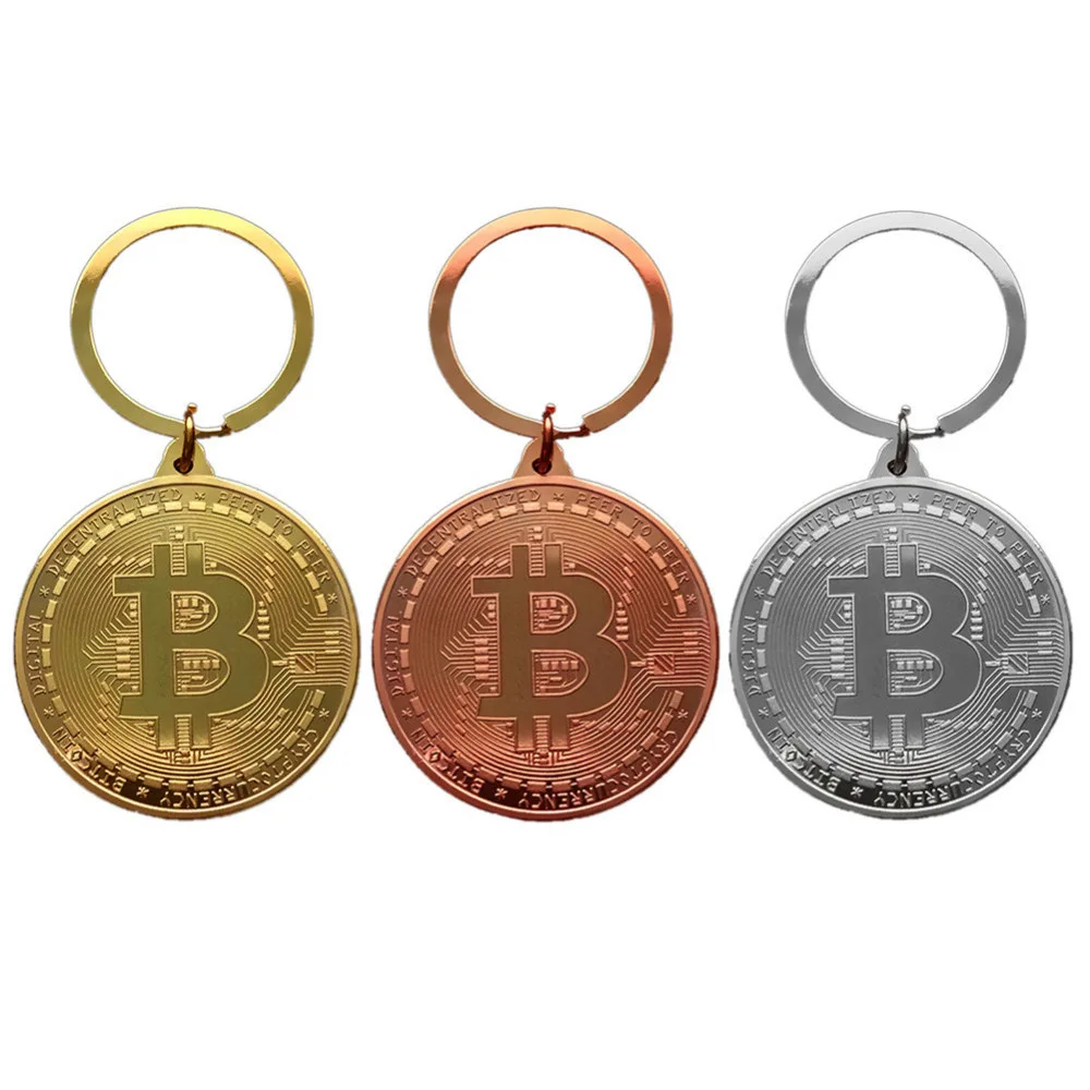 Металлический брелок с кулоном Биткоин BTC золотая черная Серебряная монета для