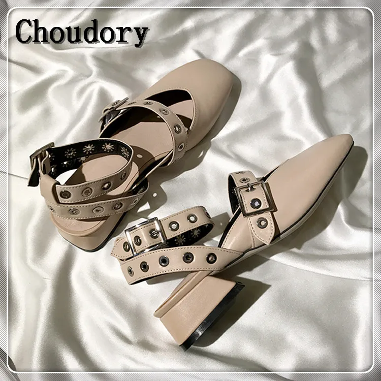 Choudory fashion square toe гладиатор сандалии женщин натуральная кожа летние квартиры