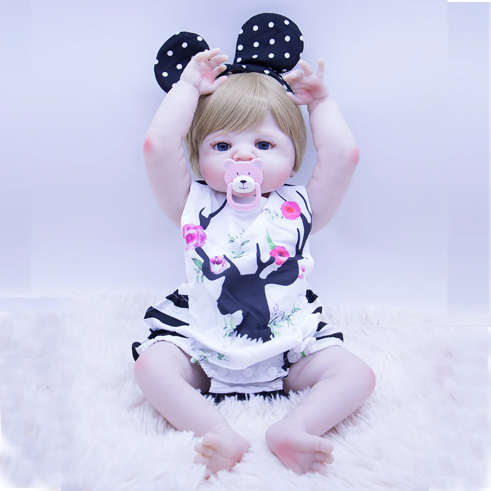 57 см bebe boneca reborn silicone baby dolls com corpo de menina Детские куклы лучший подарок 100%