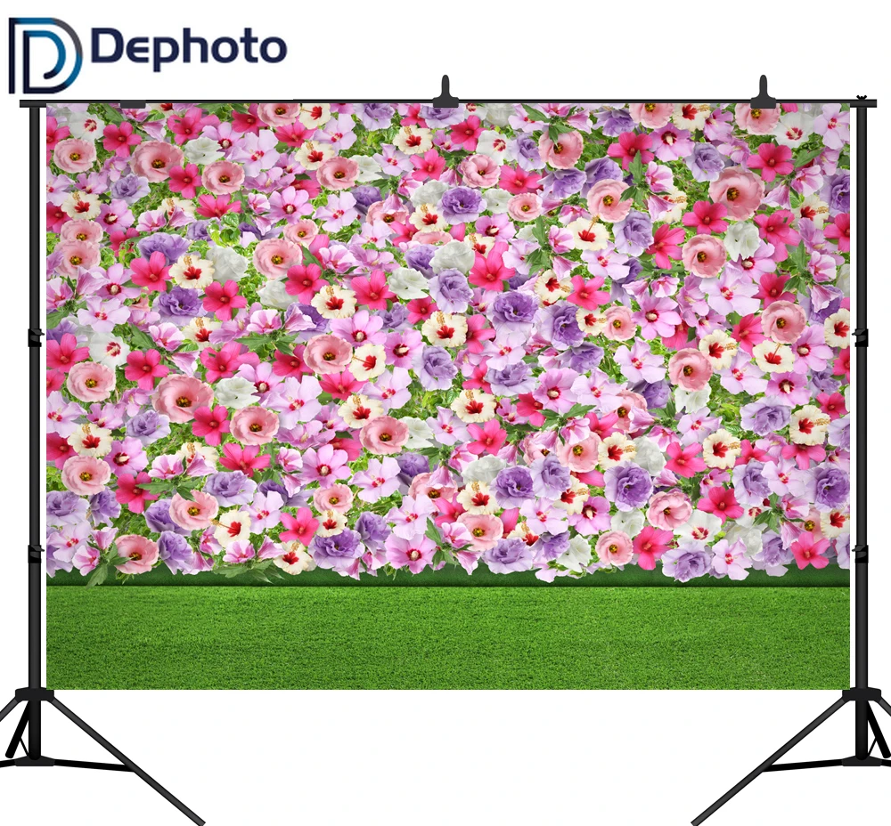 DePhoto свадебный фон для фотосъемки цветы стена Весна Зеленая трава задний