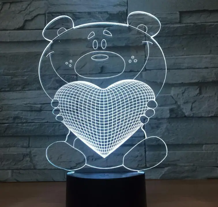 Bear 5 Акриловый светодиодный светильник с милым сердечком и медведем, 3D ночник для детей, спальный светильник, 7 цветов с сенсорным управлением и пультом дистанционного управления - Испускаемый цвет: Bear 5