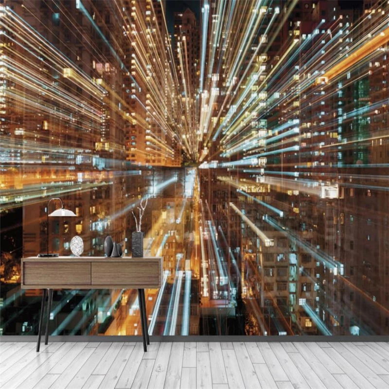 3-мерное высотное здание Городской Ночной свет фон большое настенное Настенное