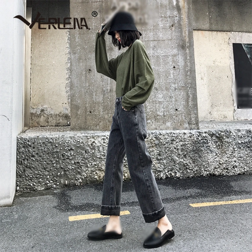 Verlena 2019 свободные бойфренд с высокой талией джинсы для женщин прямые брюки на