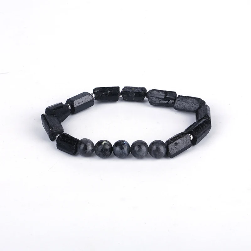 labradorite No2 Natutal необработанный черный турмалин с круглым ониксом гематит коричневый тигровый глаз хамса металлические подвески индивидуальные унисекс браслеты - Окраска металла: labradorite No2
