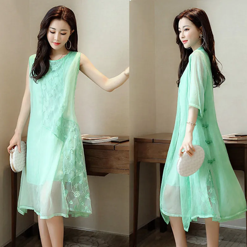 Женский комплект из 2 предметов большого размера женское платье с вышивкой Natioanl