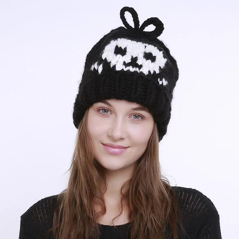 BLACK Skullies шапочки Шапки Для женщин Шапки зима теплый череп шапочка мода плед хлопок Лыжная маска для платье Меха Высокое качество Повседневное - Цвет: BLACK