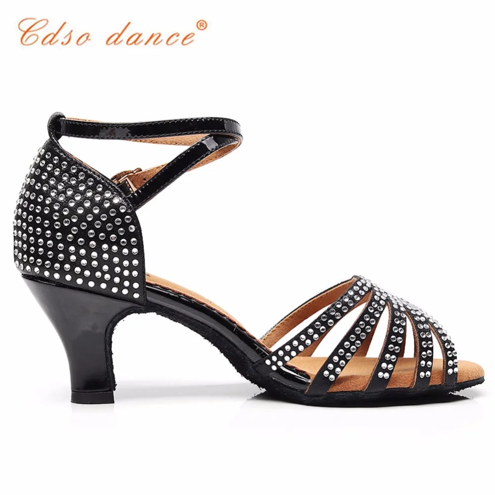Cdso dance 10316 черная танцевальная обувь из искусственной кожи со стразами для