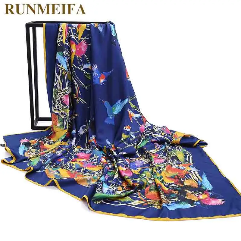 Женская шаль RUNMEIFA квадратный шарф с принтом птицы цветка дерева 2018 см 130x130 см| |