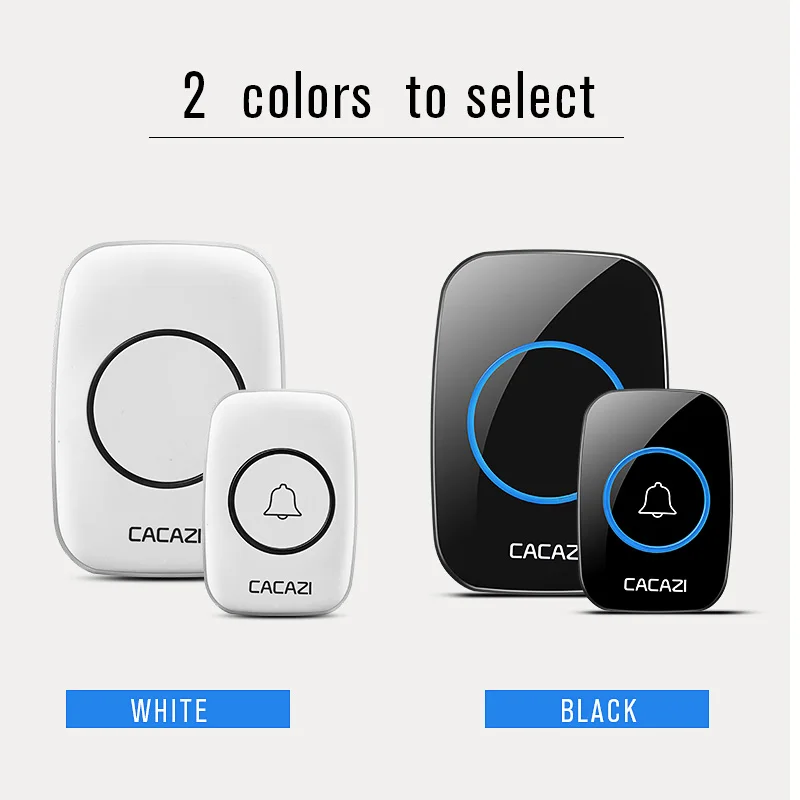 CACAZI белый Беспроводной дверной звонок Водонепроницаемый Smart 38 Мелодия Led кольцо