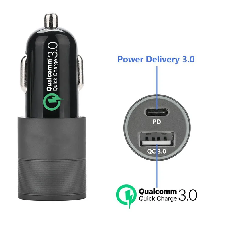 Автомобильное зарядное устройство Type-C PD для телефона быстрая зарядка QC3.0 двойное