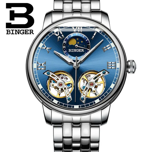 03 Switzerland BINGER, новинка, механические часы, роскошный бренд, скелет, двойной турбийон, сапфировые, водонепроницаемые часы, мужские часы - Цвет: 03