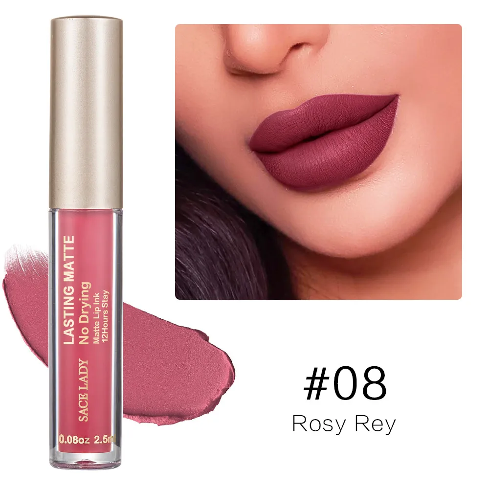 08 Rosy Red SACE LADY, 23 Цвета, жидкая губная помада, макияж, не высыхает, матовая помада для губ, стойкий блеск для губ, оттенок, натуральный бренд, косметика - Цвет: 08 Rosy Red