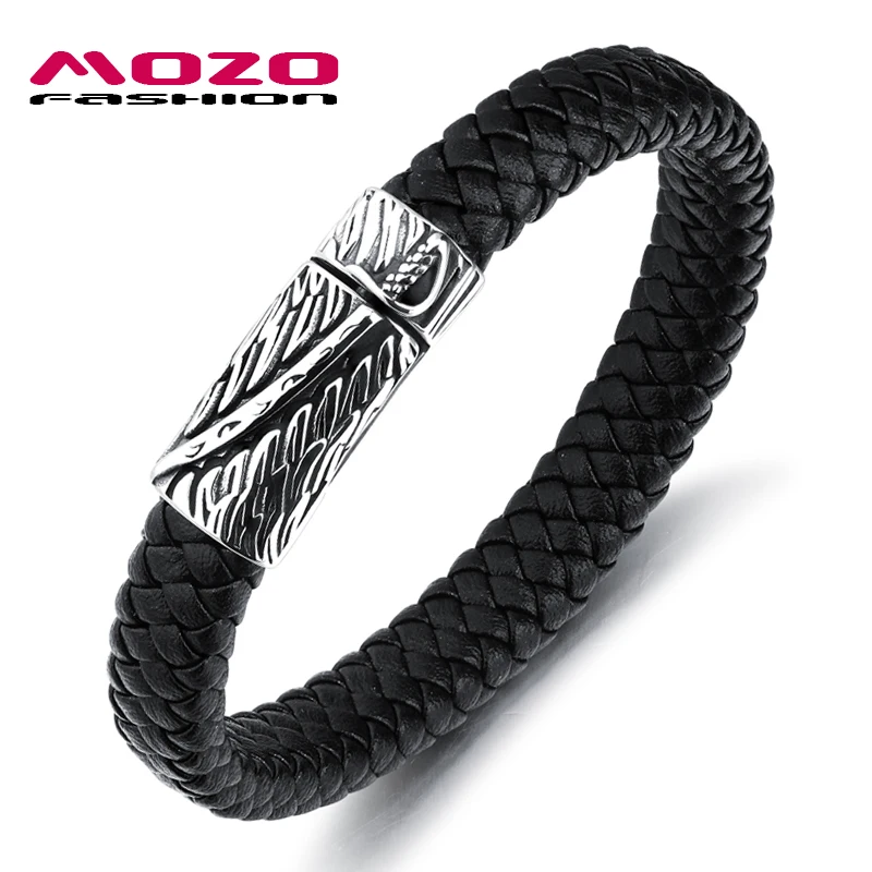 MOZO модные популярные мужские ювелирные изделия черный кожаный браслет из