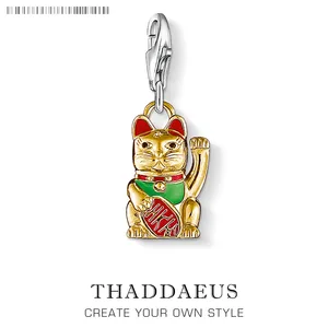 Шарм-подвеска из серебра с изображением из мультфильма Lucky Cat пробы, 925 пробы, для женщин, мужчин, детей