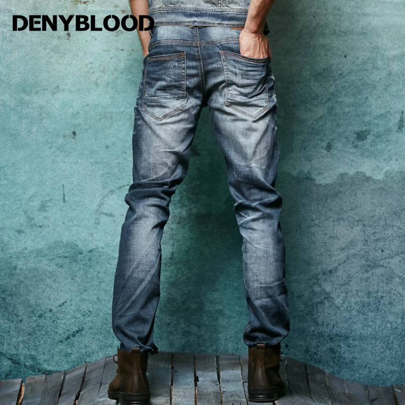 Denyblood джинсы 2017 Весна мужские стрейч Тонкие Прямые рваные европейский стиль