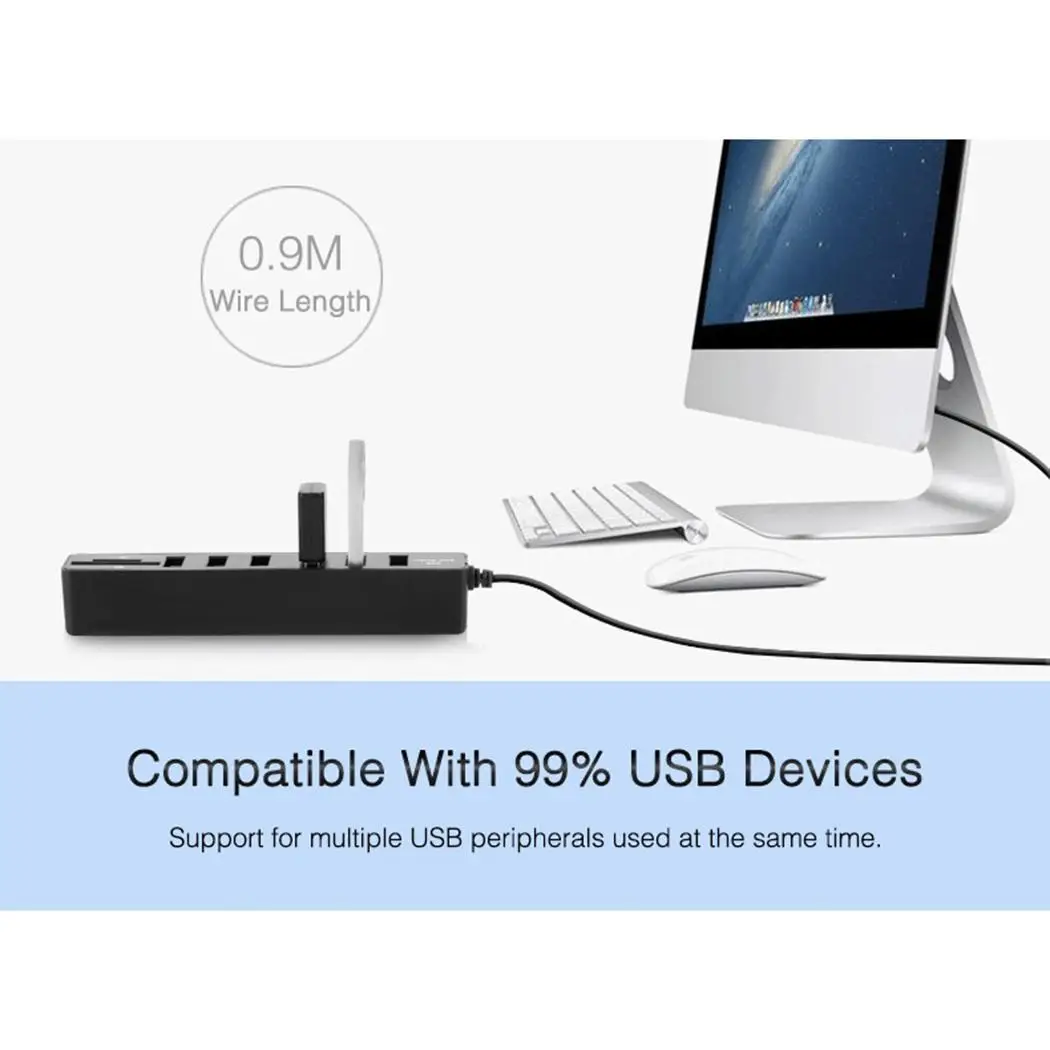 Комбинированный usb концентратор с 8 портами USB 2 0 SD/TF кард ридером. Скорость TF/SD 6