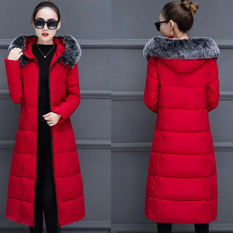 Winter Jacket Women 2019 Middle Long Cotton-padded Jackets Big Fur Hooded Collar Parkas Thicken Warm Coat Female | Женская одежда