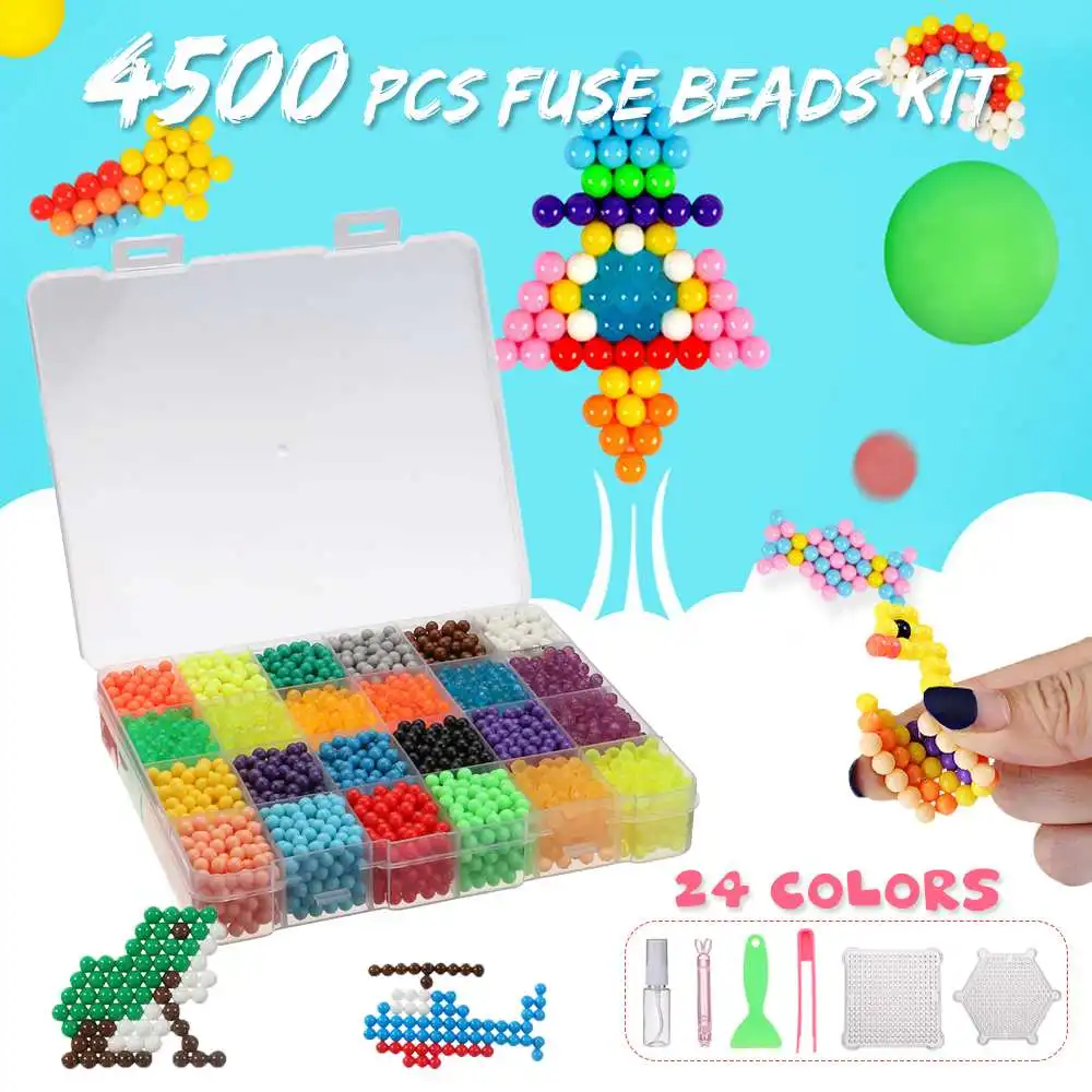 4500 PCS Beads Kits 4500 шт 24 Цвета воды предохранитель бусины комплект ювелирных изделий Magic воды липкий Pegboard комплект головоломки Обучающие игрушки Для детей хорошие подарки - Цвет: 4500 PCS Beads Kits