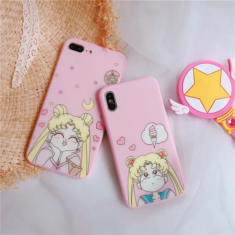 Kawaii Японии Сейлор Мун Аниме Телефон чехол для iPhone 7 Puls 6 S 8 X XS Max XR розовый