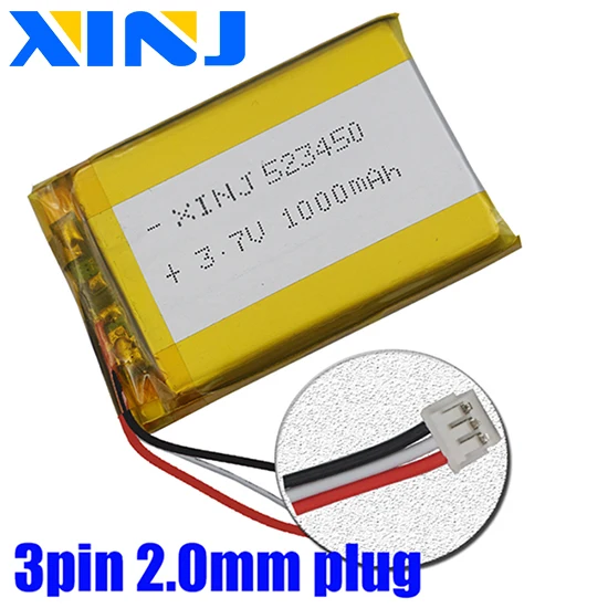 XINJ 3,7 V 1000 мА/ч, плеер литий-полимерный Батарея 523450 3pin 1,0/1,25/1,5/2,0/2,54 мм разъем для gps PDA, камера bluetooth наушники