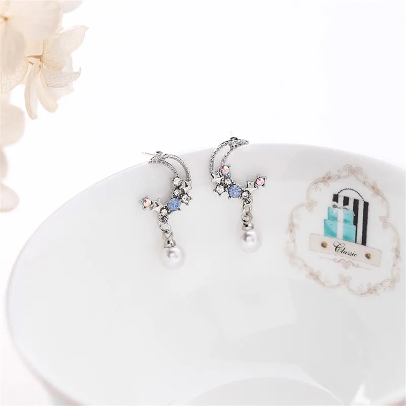 Модные милые серьги-подвески со стразами и Луной для девочек милый кулон с