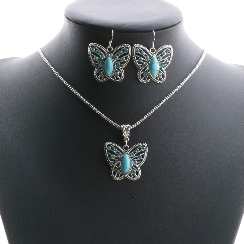 Женские винтажные серьги подвески из натурального камня в виде бабочки|jewelry sets for