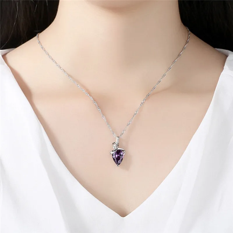 Женское ожерелье с подвеской в виде капли воды серебристый циркониевый кулон