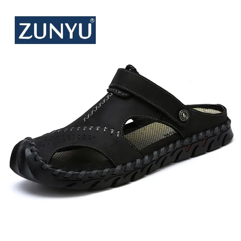 ZUNYU/Новинка года; модная летняя обувь; мужские сандалии из коровьей кожи; мужская повседневная обувь ручной работы; пляжная обувь на резиновой подошве; размеры 38-46