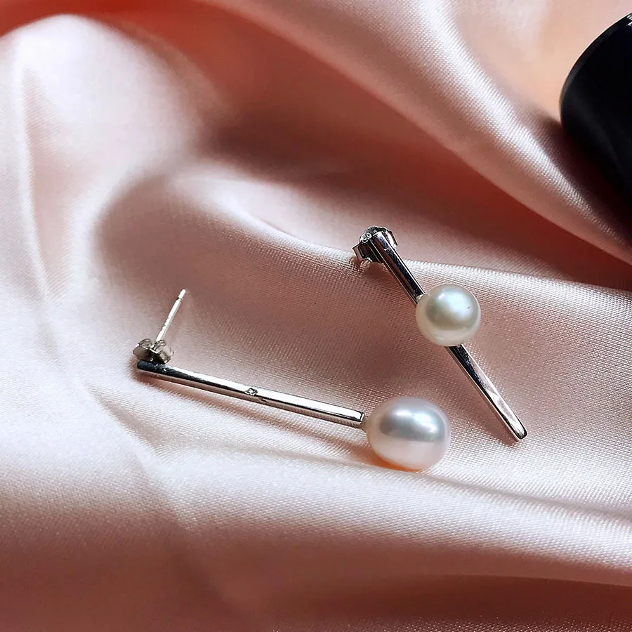 Серьги пусеты из 100% натурального пресноводного жемчуга белого цвета для женщин