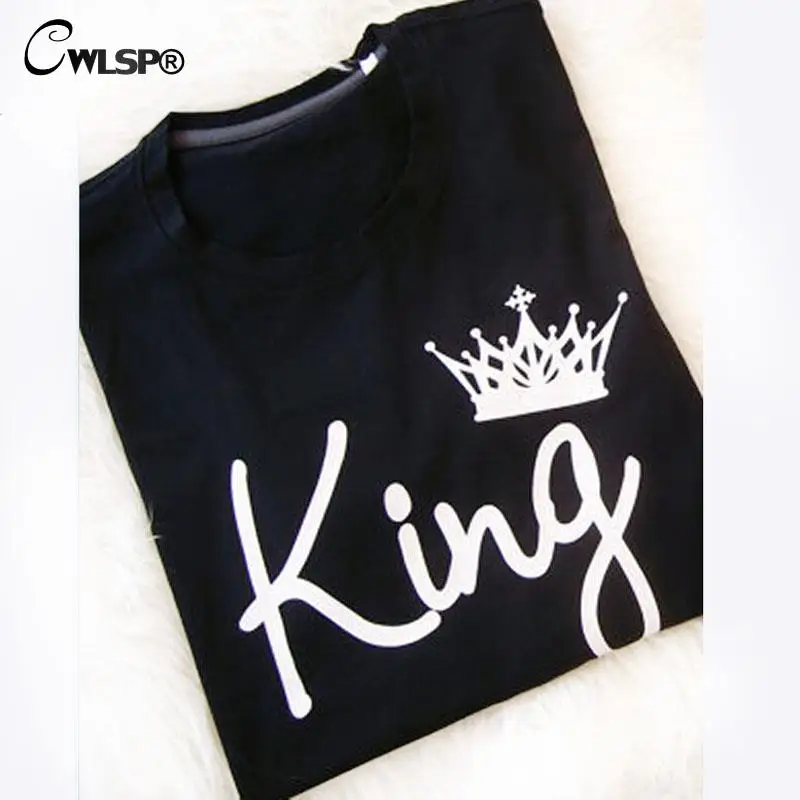 Black King CWLSP King queen женская футболка с принтом короны парная одежда футболка «Розовая пантера» Топы Femme летняя футболка Повседневная с круглым вырезом QZ3200 - Цвет: Black King