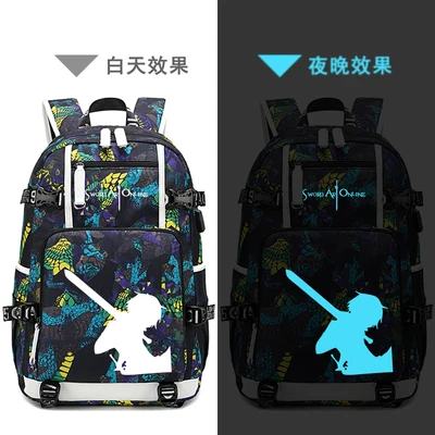 New Sword Art Online schoolbag laptop bag Men Travel bags USB Kirito Yuuki Asuna Oxford Backpack | Багаж и сумки