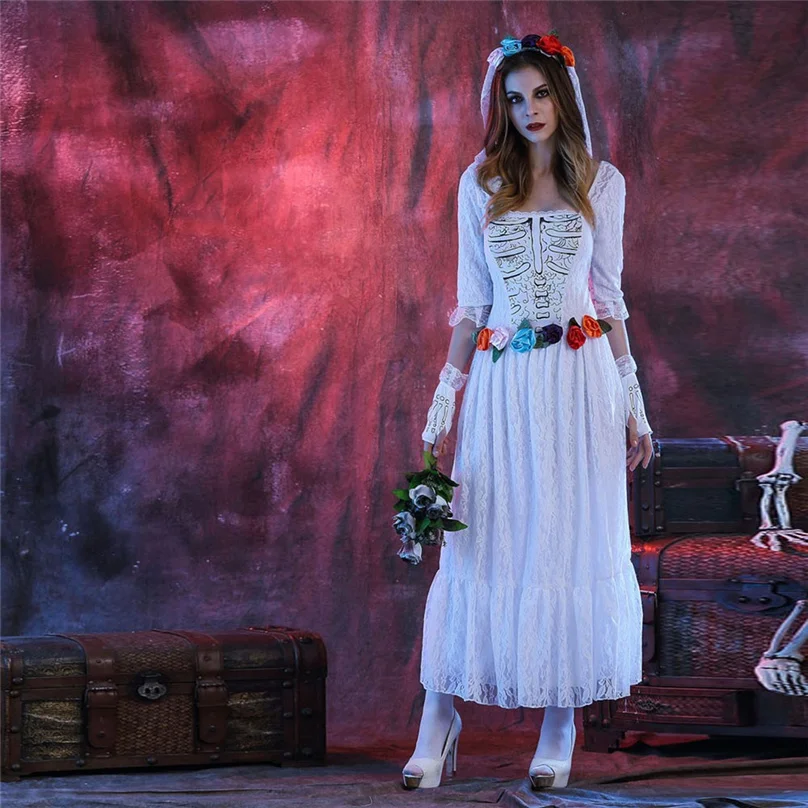 Хэллоуин косплей фантазии платье 2019 Новый Безумный белый Труп невесты костюм для