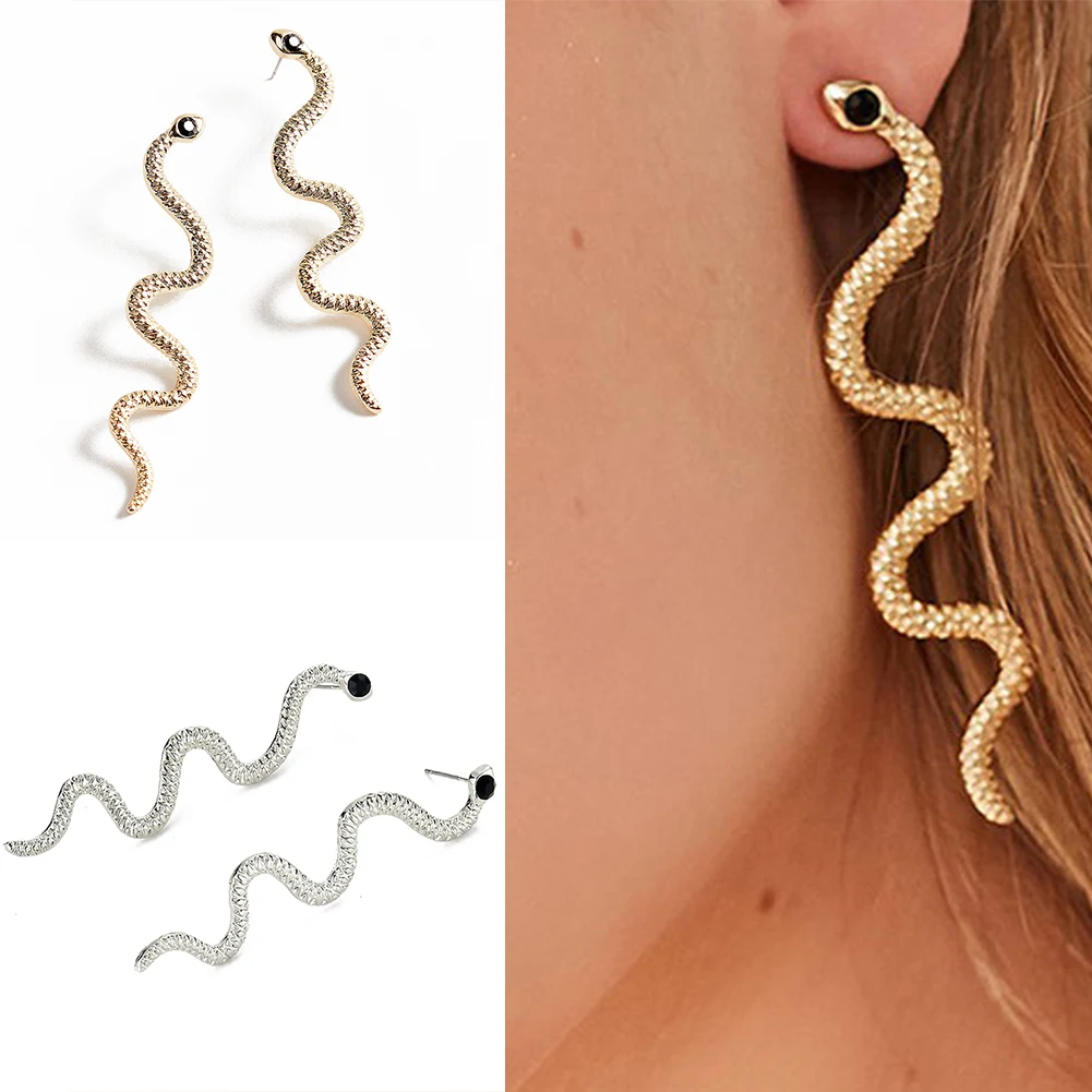 Женские серьги гвоздики со змеиным принтом в стиле панк|Серьги-подвески| |