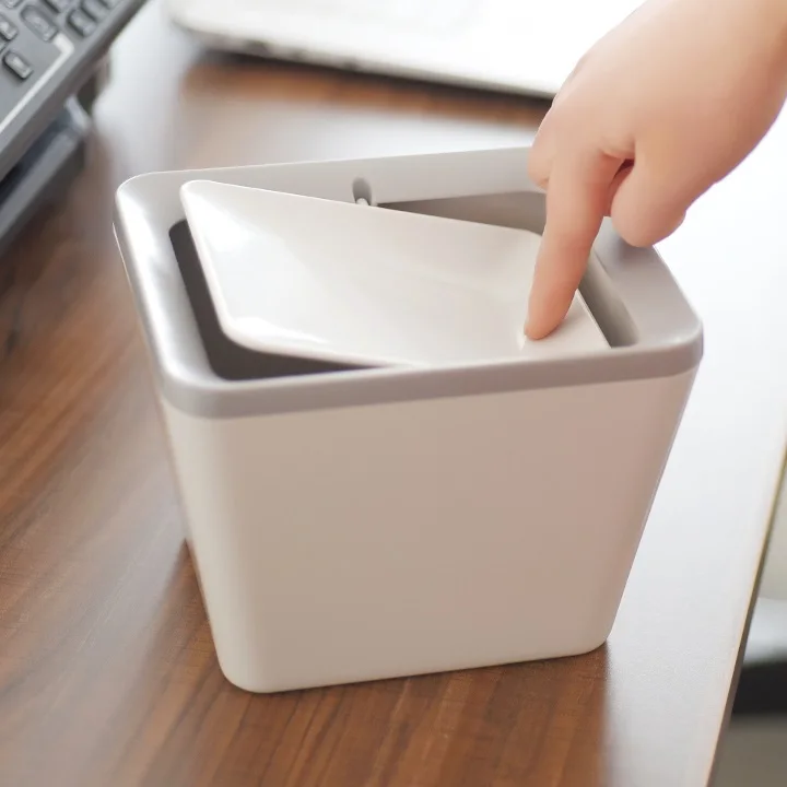 Мини Настольная качающаяся крышка пластиковая мусорная корзина для разного