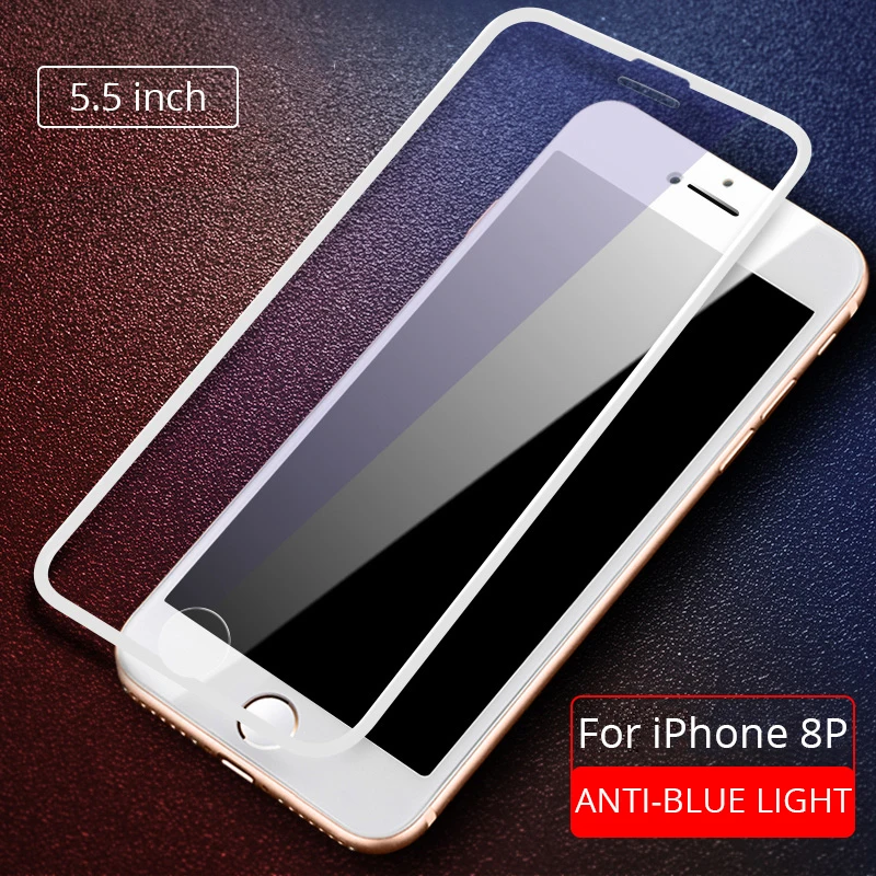 white for iphone 8P Рок-н-анти-синий светильник Экран протектор для iphone 8 7 6 6s Plus закаленное Стекло 9D экран загибающаяся Защитная Стекло для iphone 8Plus - Цвет: white for iphone 8P