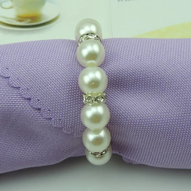

50 pcs decorative rhinestone pearl napkin rings for weddings table napkin ring bling home party accessories napkin holder