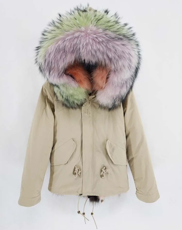 OFTBUY, пальто с натуральным мехом, зимняя куртка, Женская длинная парка, воротник из натурального меха енота, натуральный Лисий мех, бежевый, роскошная уличная одежда, теплая