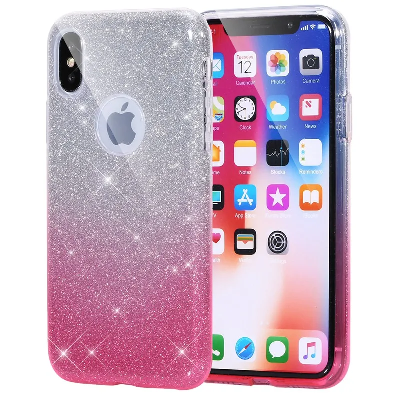 Чехол для iPhone 8 7 6 6S Plus X двухслойный Блестящий Мягкий силиконовый чехол из ТПУ