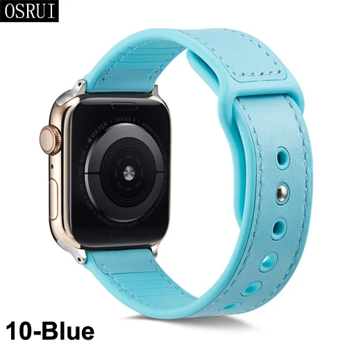 10-Blue Кожаный ремешок для apple watch, 4 ремешка, 44 мм, 40 мм, correa iwatch series 4, 3, 2, 42 мм, 38 мм, браслет на запястье, аксессуары для apple watch - Цвет ремешка: 10-Blue