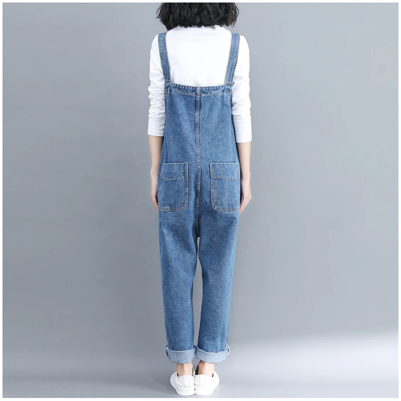 Женские летние джинсовые комбинезон 2019 женщина корейской Свободные Карманы