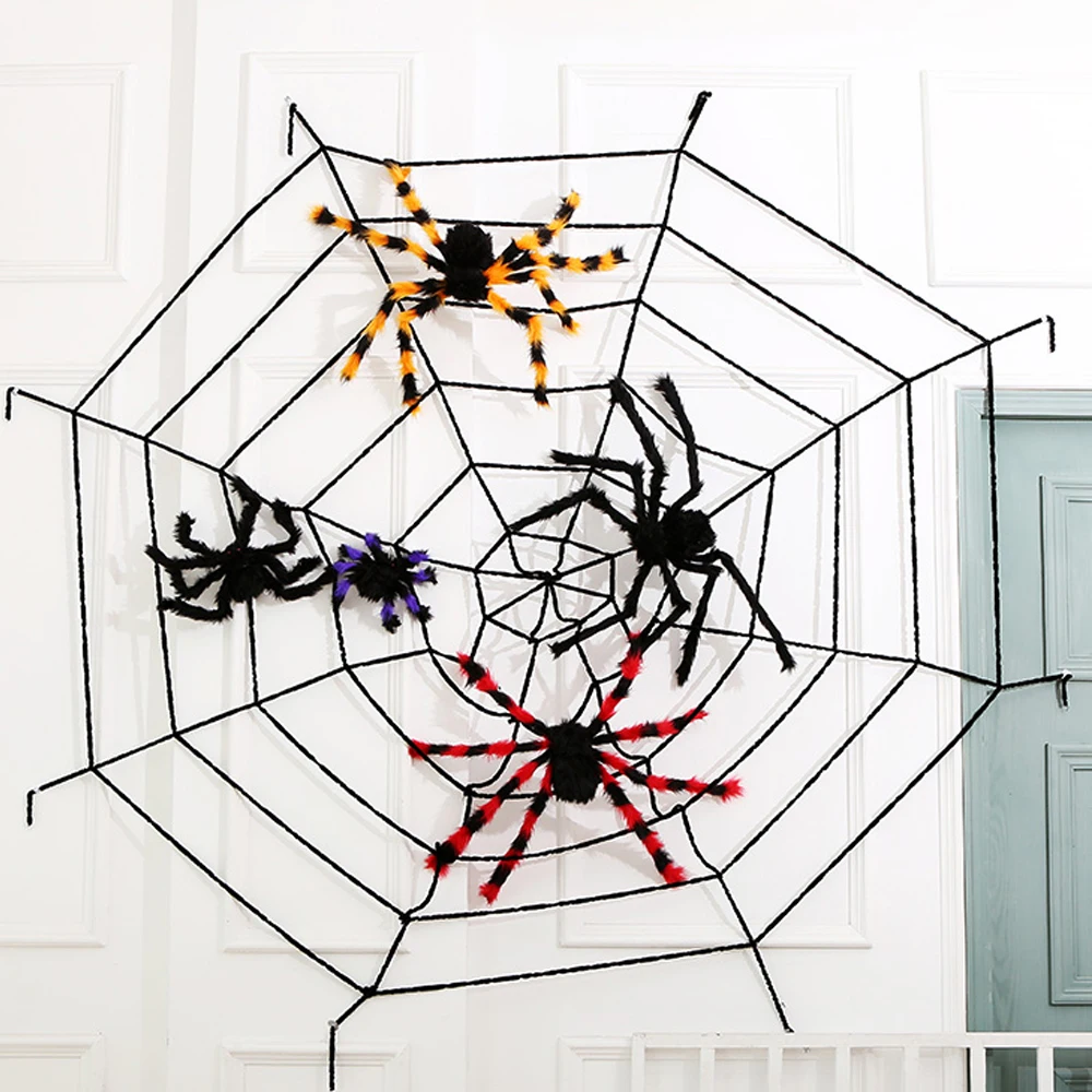 Хэллоуин паук украшения ужасный большой черный пушистый ненастоящий ползучий