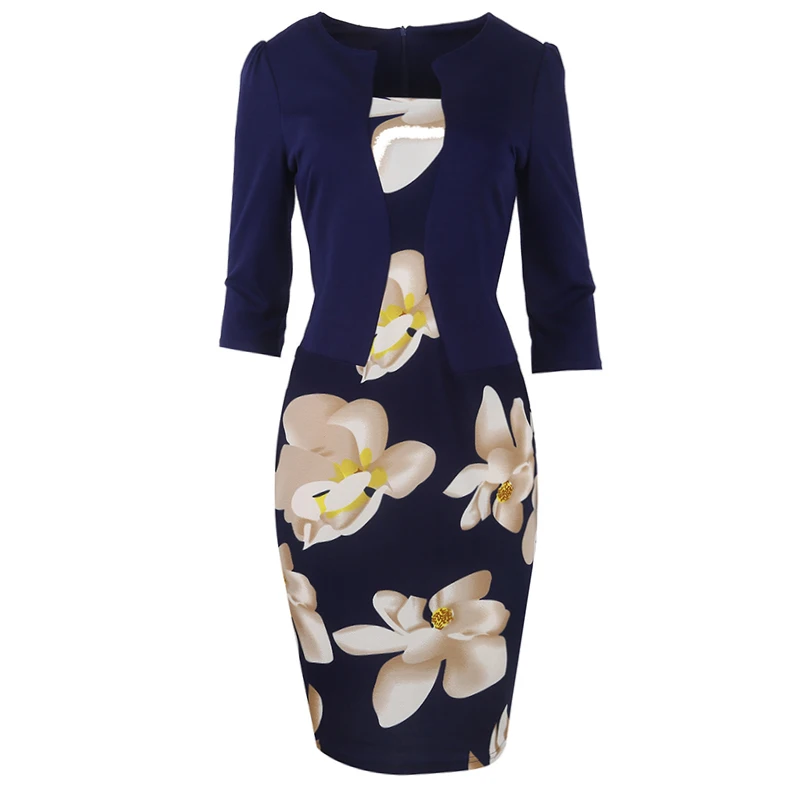 Оптовая продажа Привлекательное Женское офисное платье с рукавом три четверти и