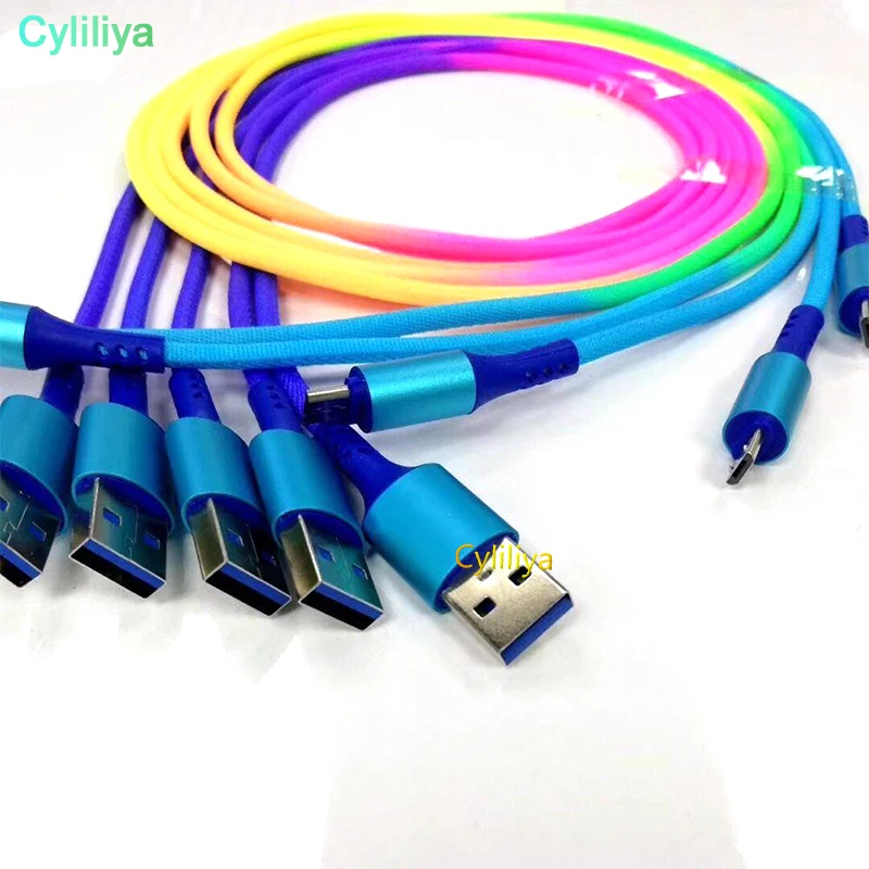 500 шт. новый красочный Радужный кабель micro USB для быстрой зарядки Мобильный