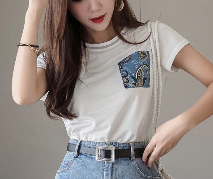 Trytree Summer Women two piece set Casual O-Neck Tops+ Skirt Demin Patchwork Print Hem Belt Pocket Suit Office Lady 2 Piece Set